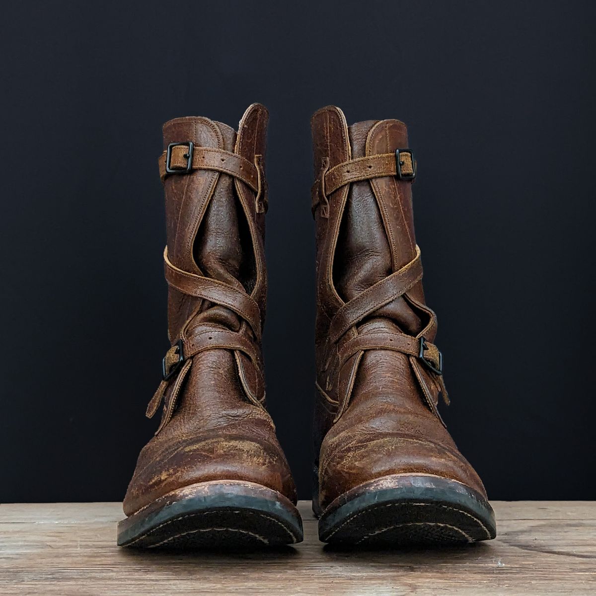 Photo by itsnotbriatall on March 3, 2024 of the Eastman Leather Tanker Boots in Horween Havana Burnished Roughout.