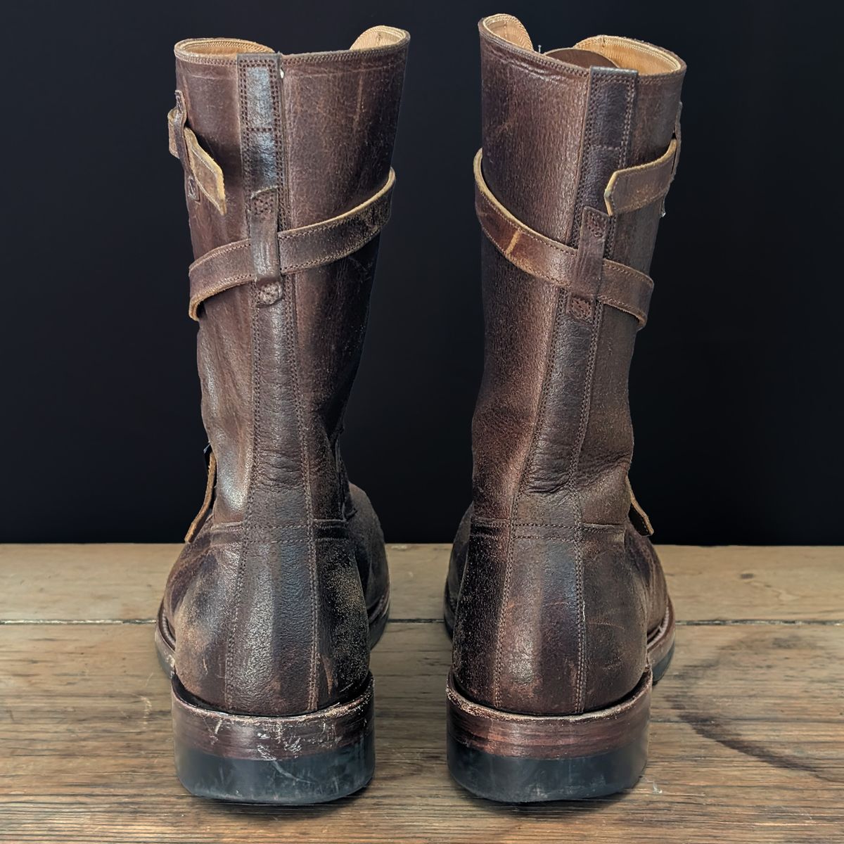 Photo by itsnotbriatall on April 2, 2024 of the Eastman Leather Tanker Boots in Horween Havana Burnished Roughout.
