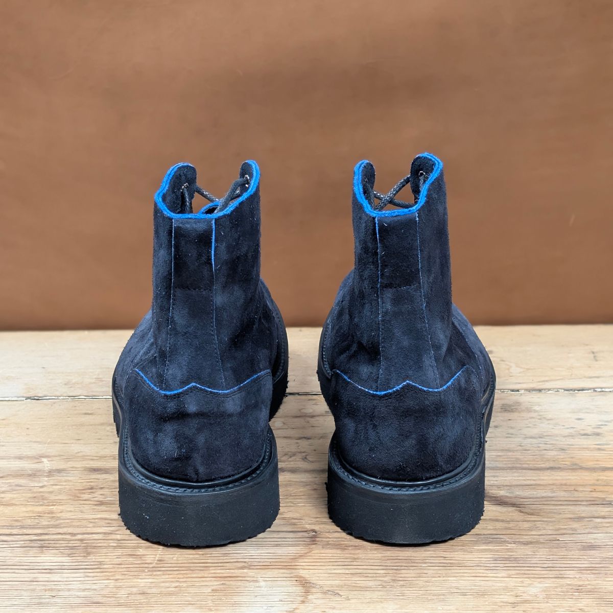 Photo by itsnotbriatall on October 1, 2025 of the Tricker's Black Ice Boot in C.F. Stead Ottoman Scuff Off Suede.