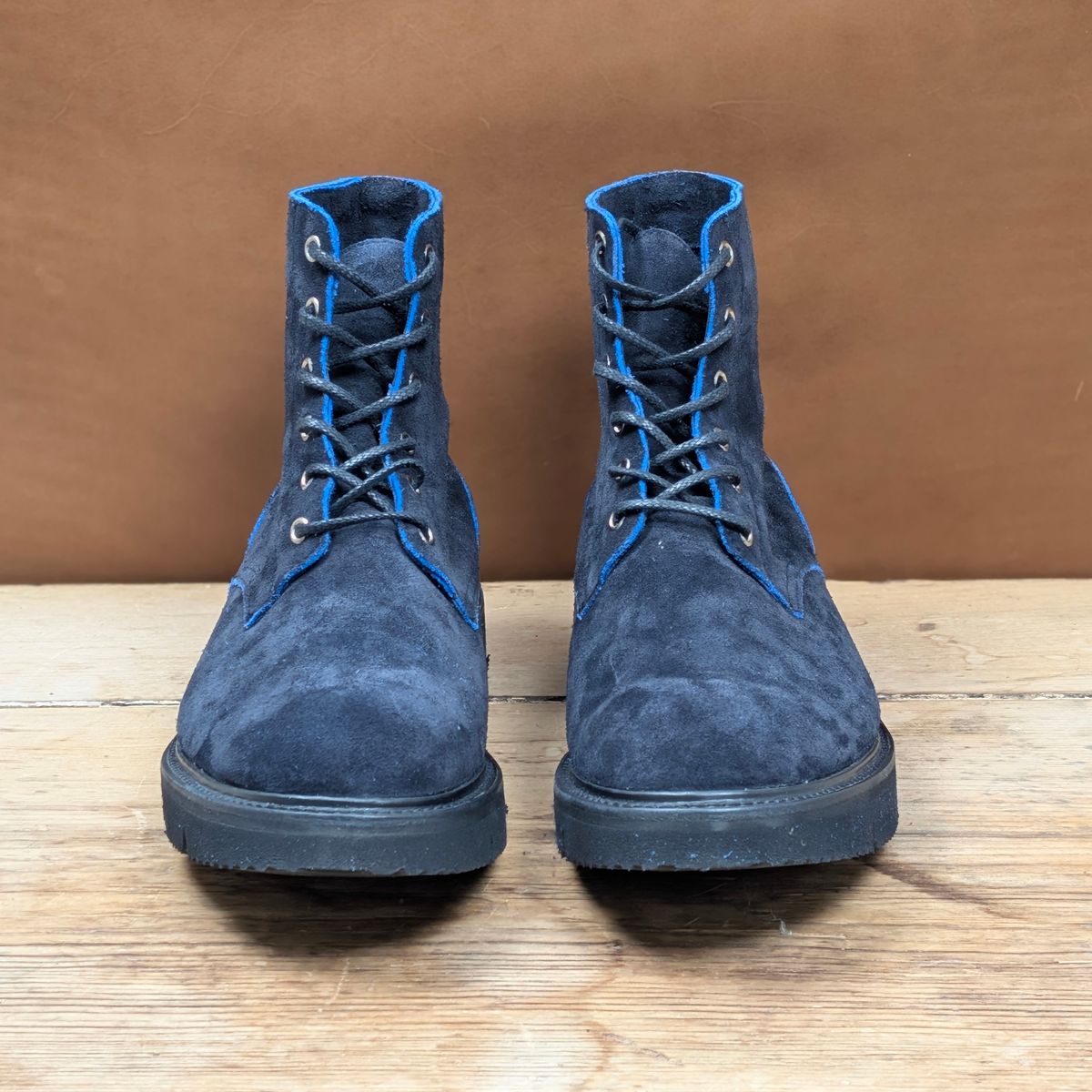 Photo by itsnotbriatall on October 1, 2025 of the Tricker's Black Ice Boot in C.F. Stead Ottoman Scuff Off Suede.