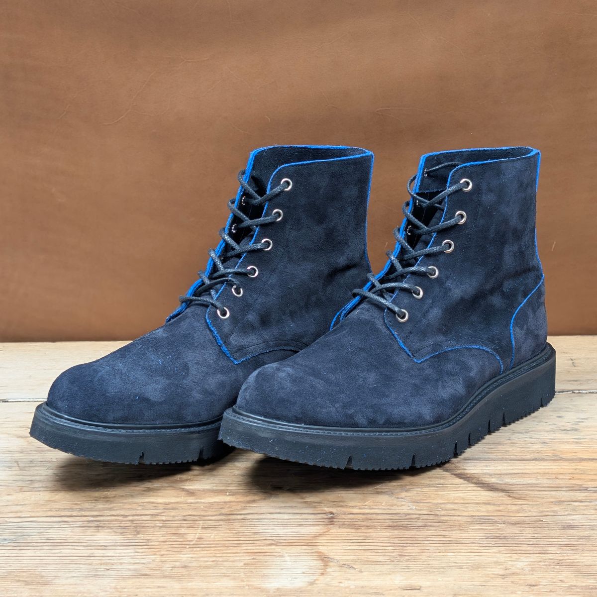 Photo by itsnotbriatall on October 1, 2025 of the Tricker's Black Ice Boot in C.F. Stead Ottoman Scuff Off Suede.