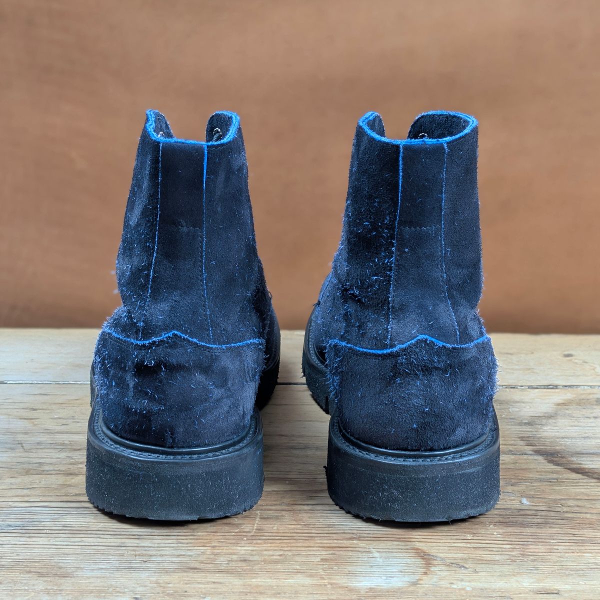 Photo by itsnotbriatall on November 5, 2025 of the Tricker's Black Ice Boot in C.F. Stead Ottoman Scuff Off Suede.