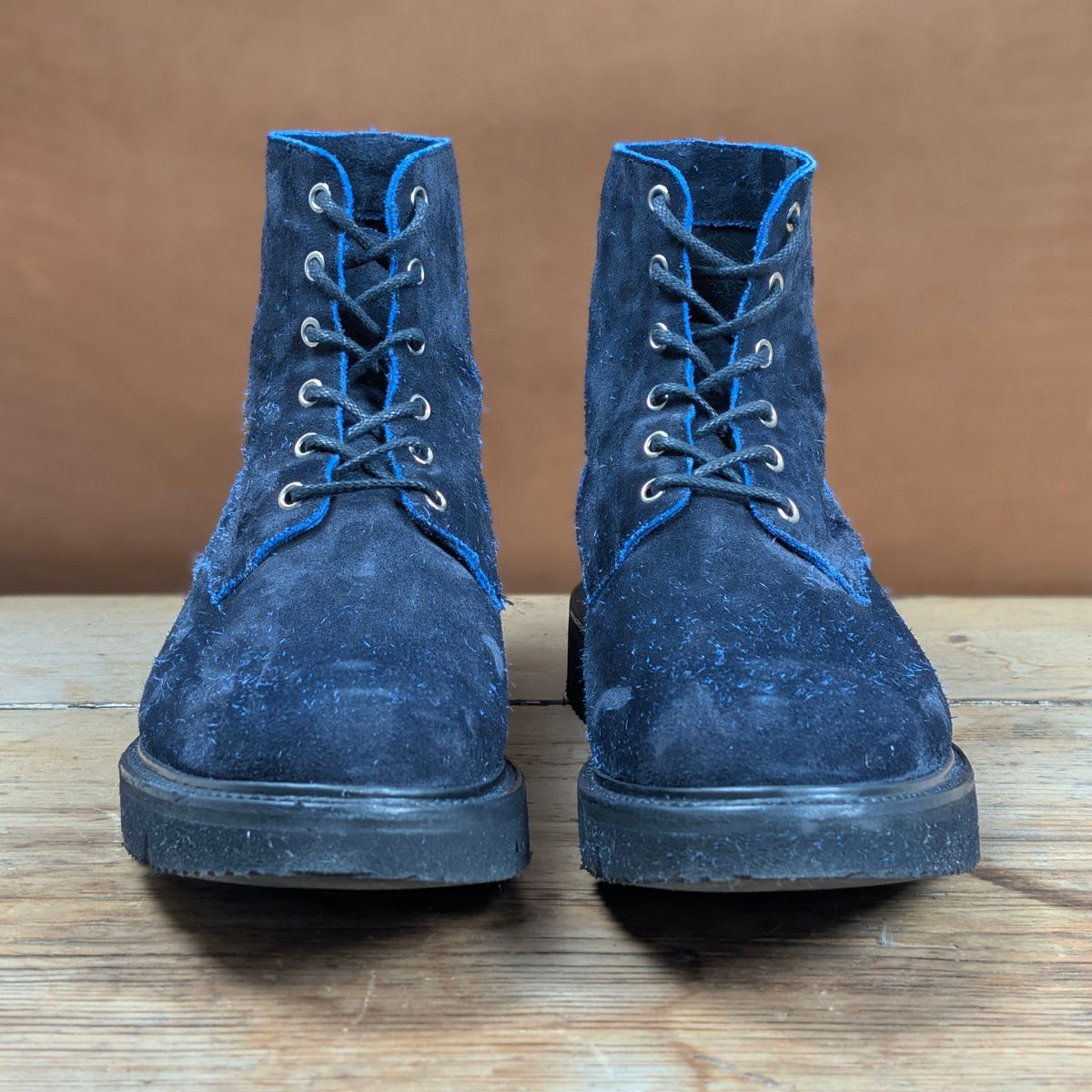 Photo by itsnotbriatall on November 5, 2025 of the Tricker's Black Ice Boot in C.F. Stead Ottoman Scuff Off Suede.
