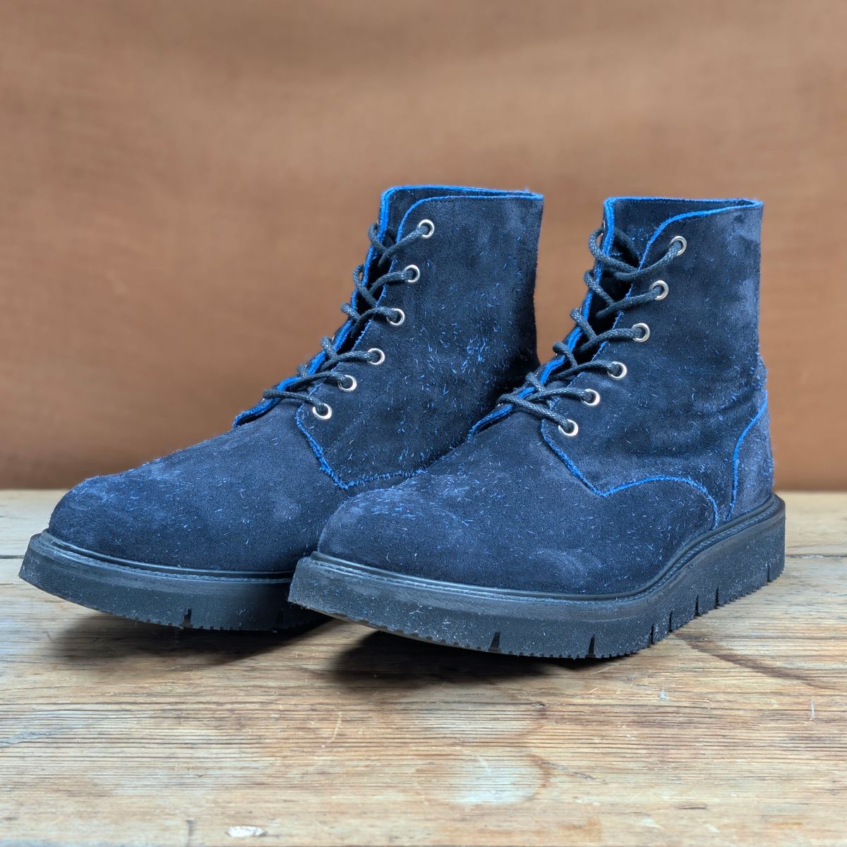 Photo by itsnotbriatall on November 5, 2025 of the Tricker's Black Ice Boot in C.F. Stead Ottoman Scuff Off Suede.