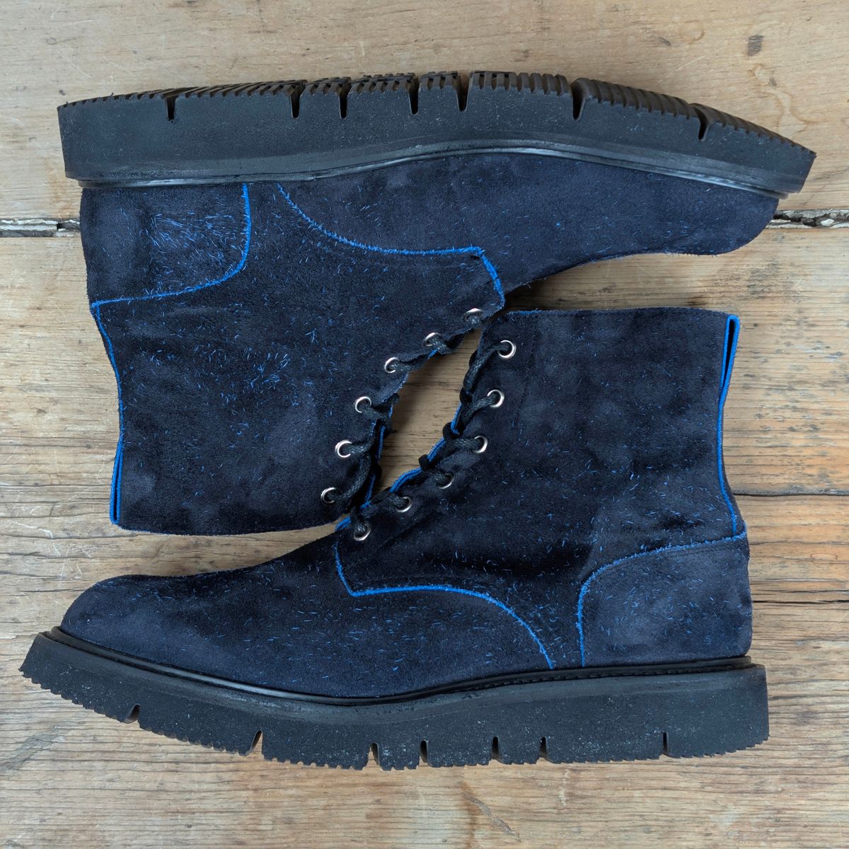 Photo by itsnotbriatall on November 5, 2025 of the Tricker's Black Ice Boot in C.F. Stead Ottoman Scuff Off Suede.