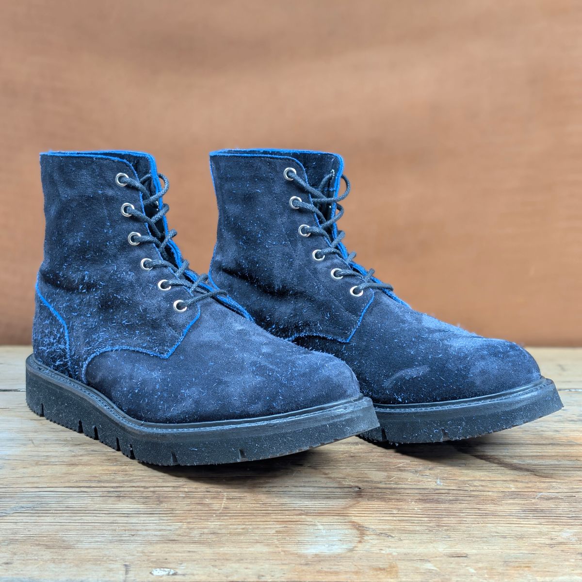 Photo by itsnotbriatall on November 5, 2025 of the Tricker's Black Ice Boot in C.F. Stead Ottoman Scuff Off Suede.