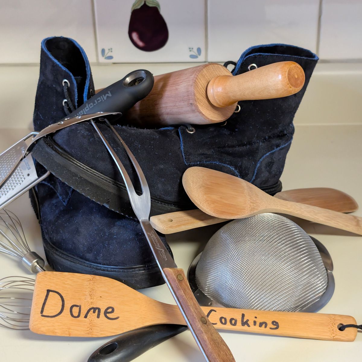 Photo by itsnotbriatall on November 5, 2025 of the Tricker's Black Ice Boot in C.F. Stead Ottoman Scuff Off Suede.