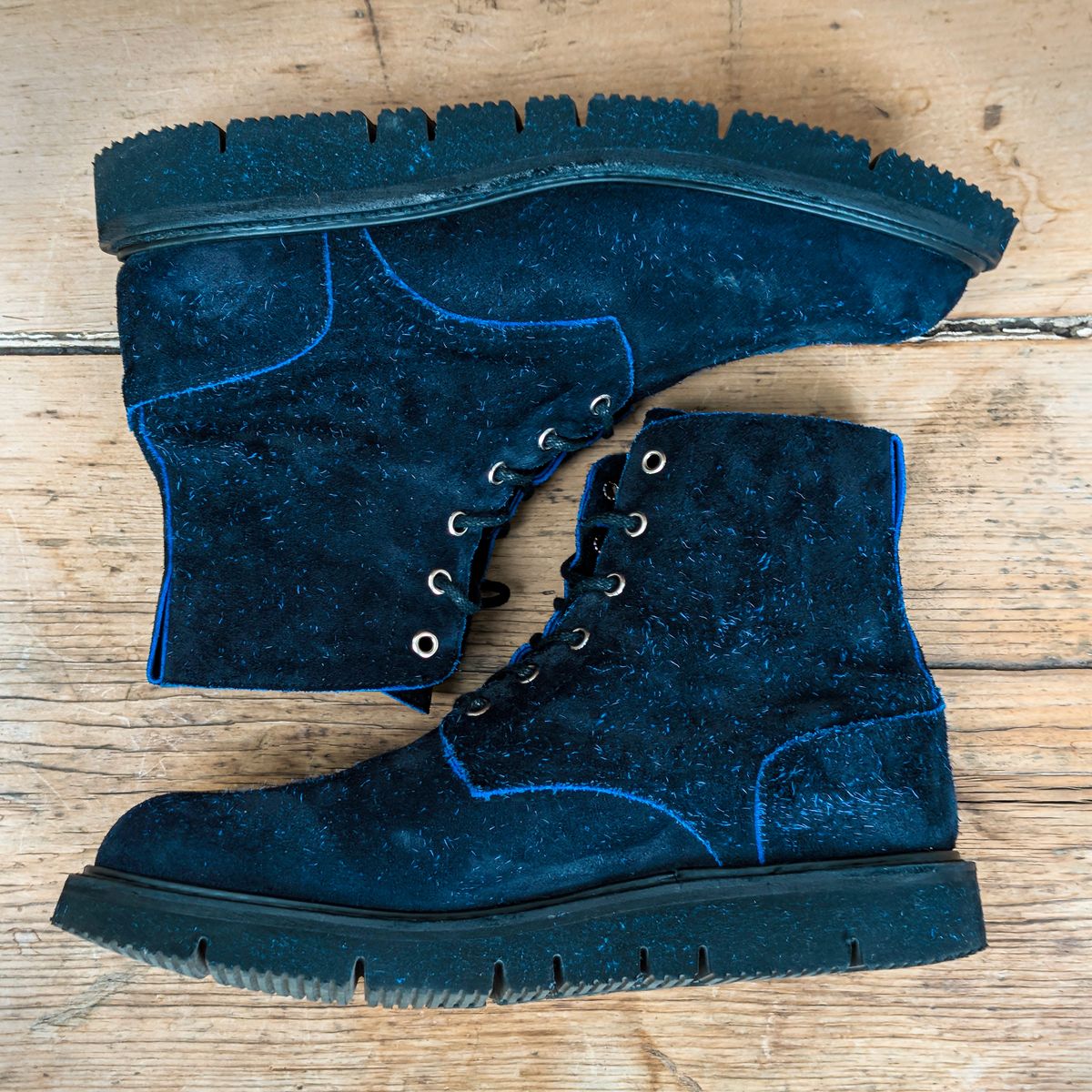 Photo by itsnotbriatall on December 5, 2025 of the Tricker's Black Ice Boot in C.F. Stead Ottoman Scuff Off Suede.