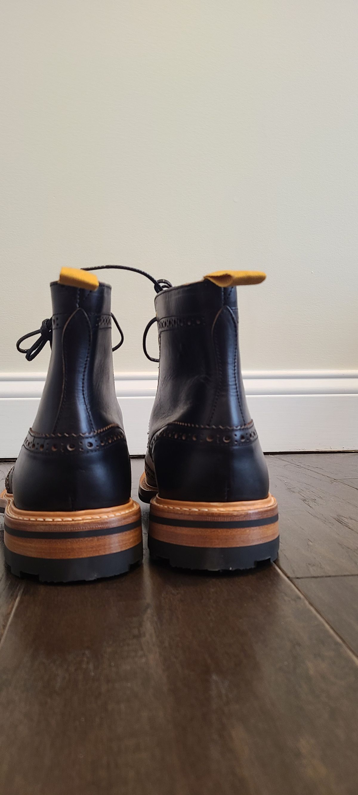 Photo by trickbrick on October 4, 2023 of the Tricker's Stow Country Boot in Horween Black Chromexcel.