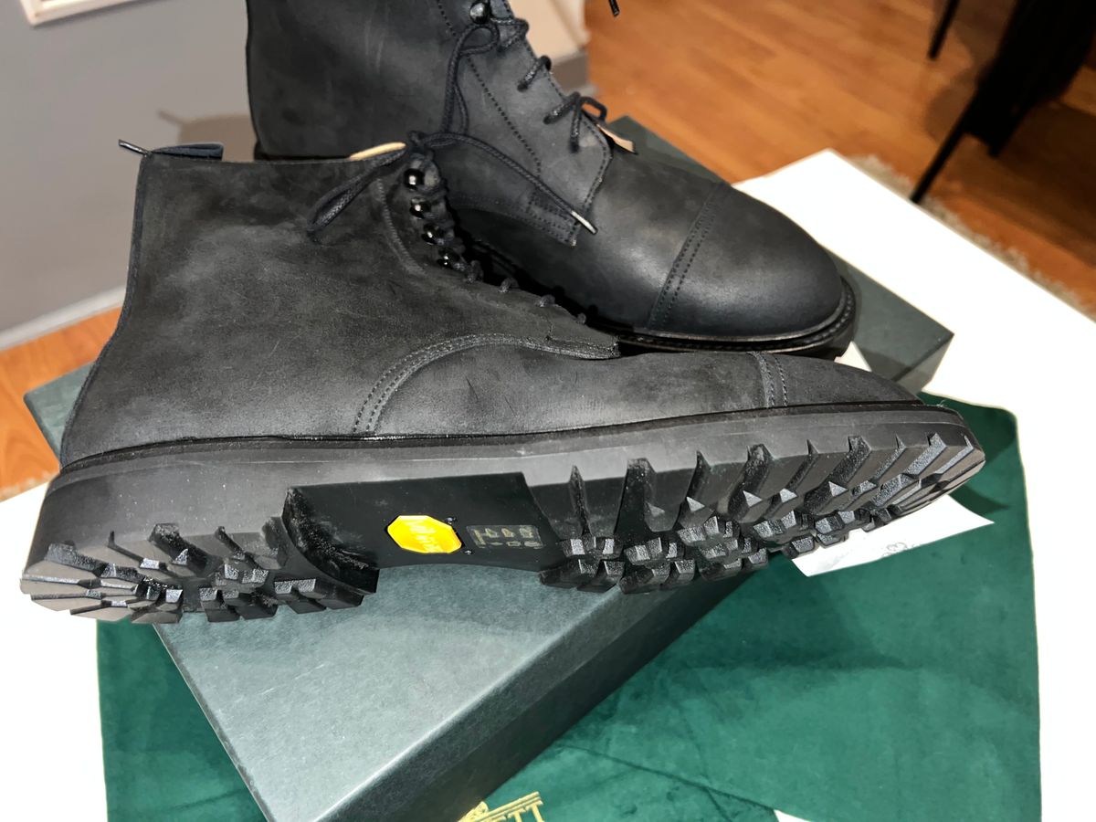 Photo by tayalejandro on October 3, 2022 of the Crockett & Jones Coniston in Black Roughout Suede.