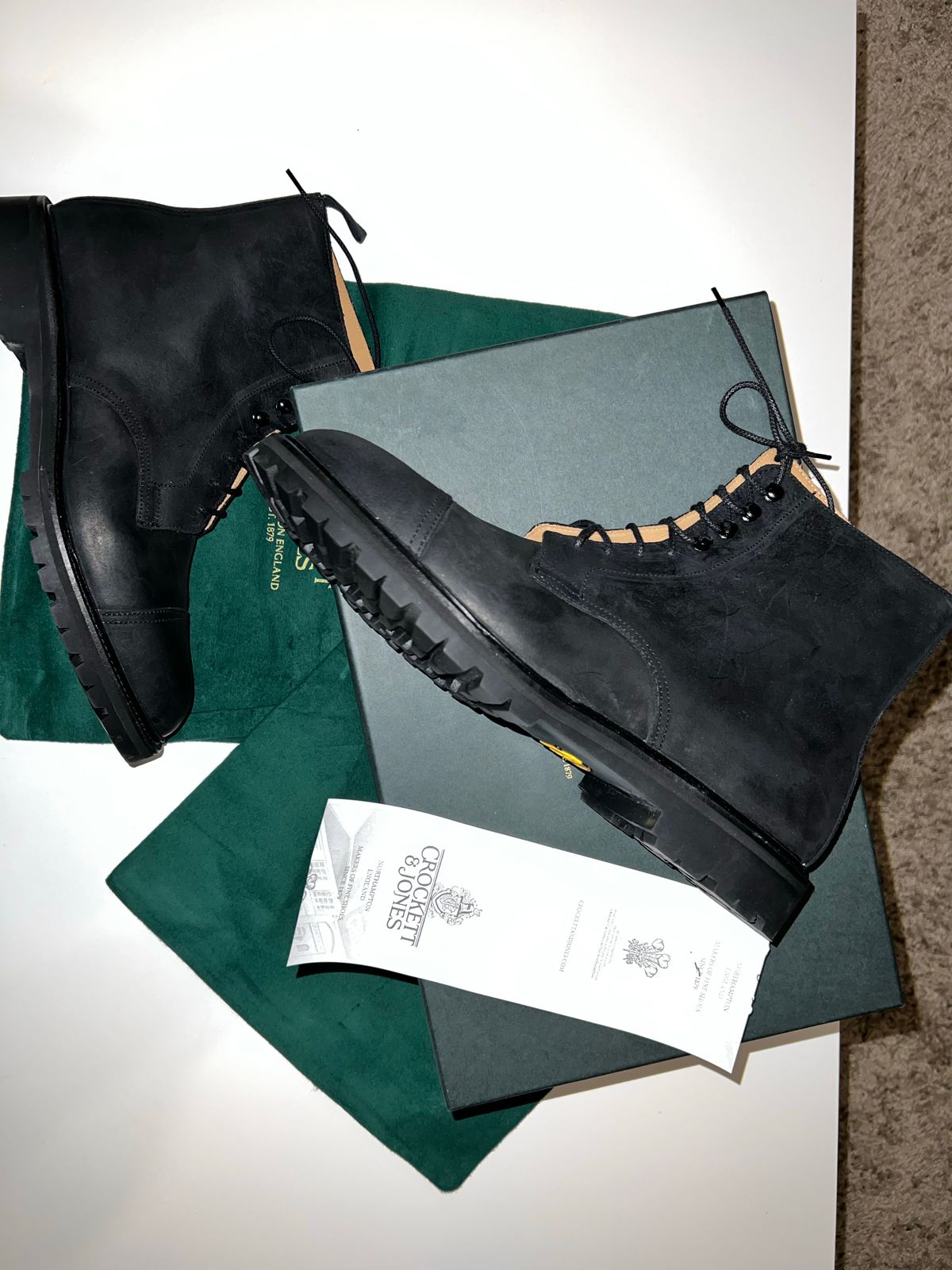 Photo by tayalejandro on October 2, 2022 of the Crockett & Jones Coniston in Black Roughout Suede.