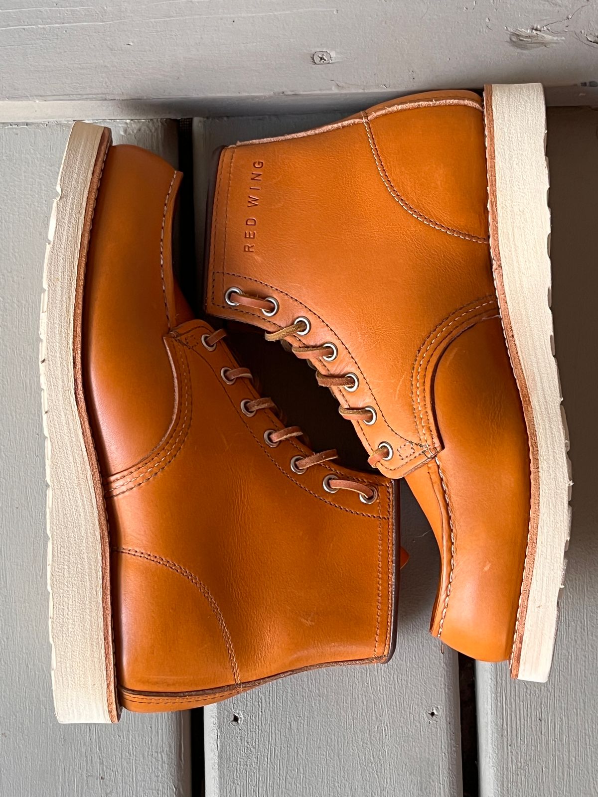 Photo by steverinde on October 7, 2023 of the Red Wing 6-Inch Classic Moc in S.B. Foot Sequoia Gold Russet.