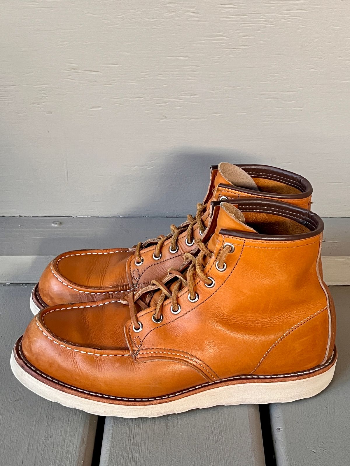 Photo by steverinde on November 3, 2023 of the Red Wing 6-Inch Classic Moc in S.B. Foot Sequoia Gold Russet.