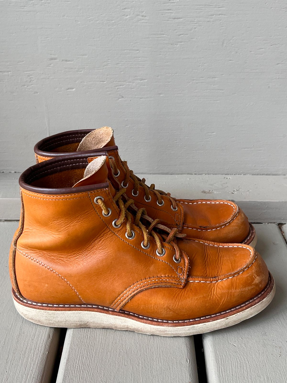 Photo by steverinde on December 6, 2023 of the Red Wing 6-Inch Classic Moc in S.B. Foot Sequoia Gold Russet.