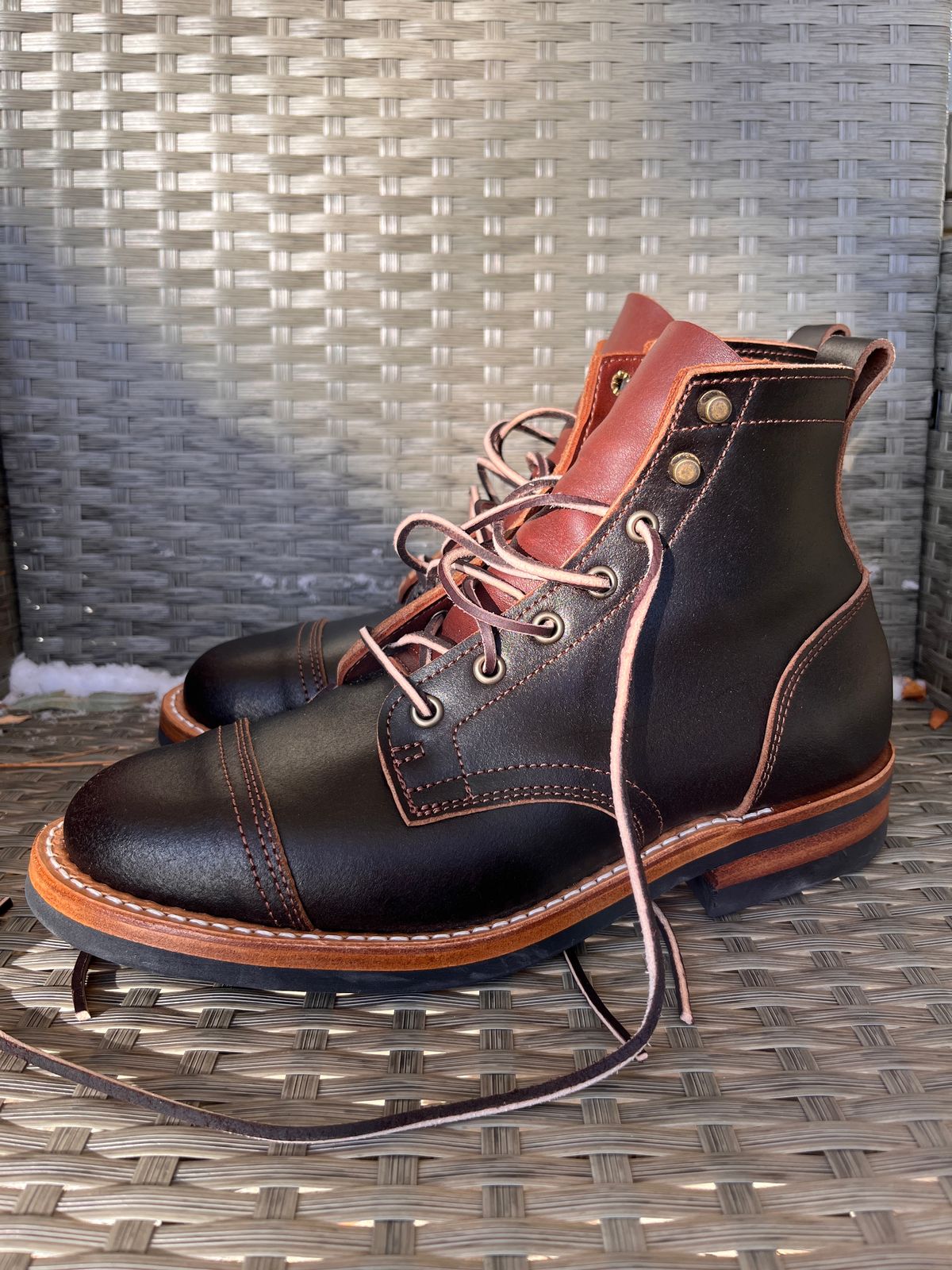 Photo by steverinde on December 3, 2022 of the Truman Service Boot in Horween Java Waxed Flesh.