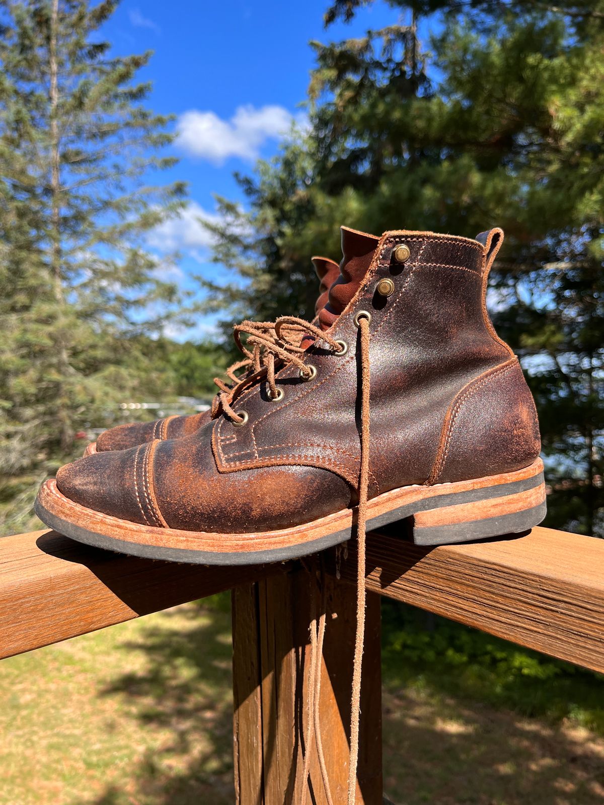 Photo by steverinde on July 6, 2023 of the Truman Service Boot in Horween Java Waxed Flesh.