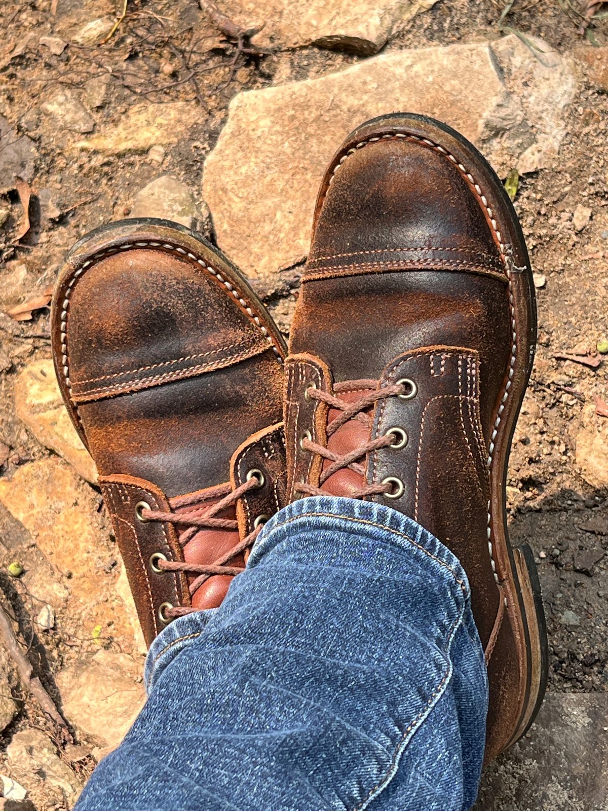 Photo by steverinde on August 4, 2024 of the Truman Service Boot in Horween Java Waxed Flesh.