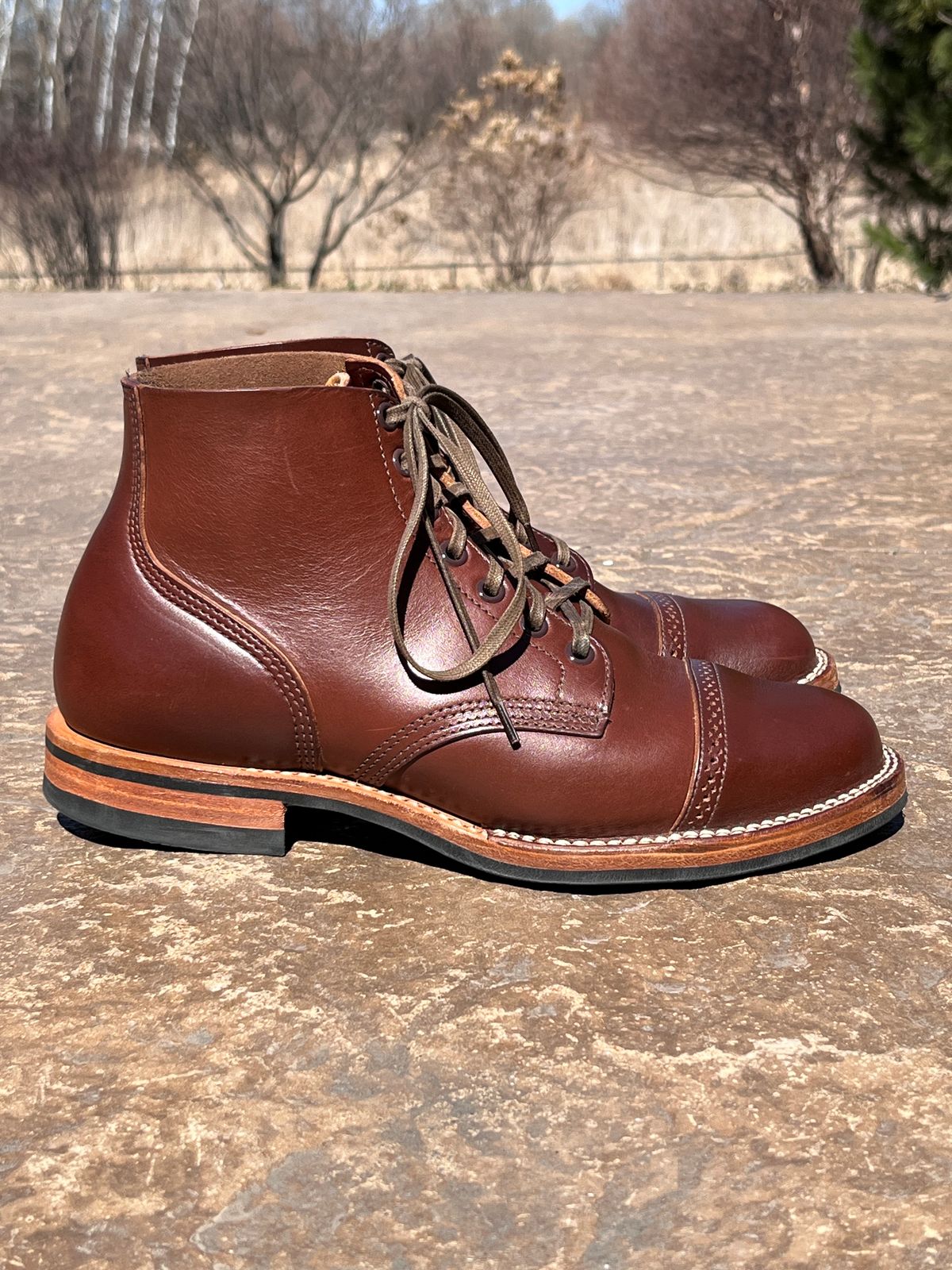 Photo by steverinde on April 6, 2024 of the Viberg Boondocker BCT in Horween Pigment Brown Workshoe Butt.
