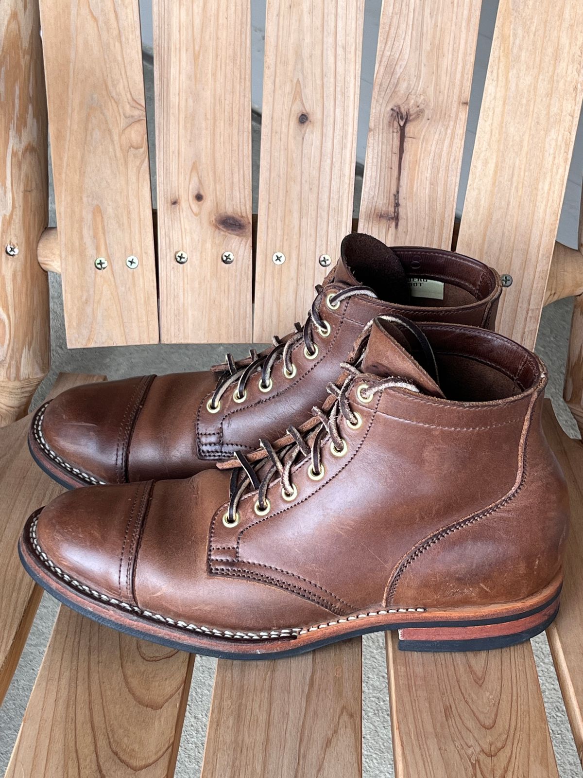 Photo by steverinde on March 28, 2025 of the Viberg Service Boot PCT in Horween Natural Chromexcel.