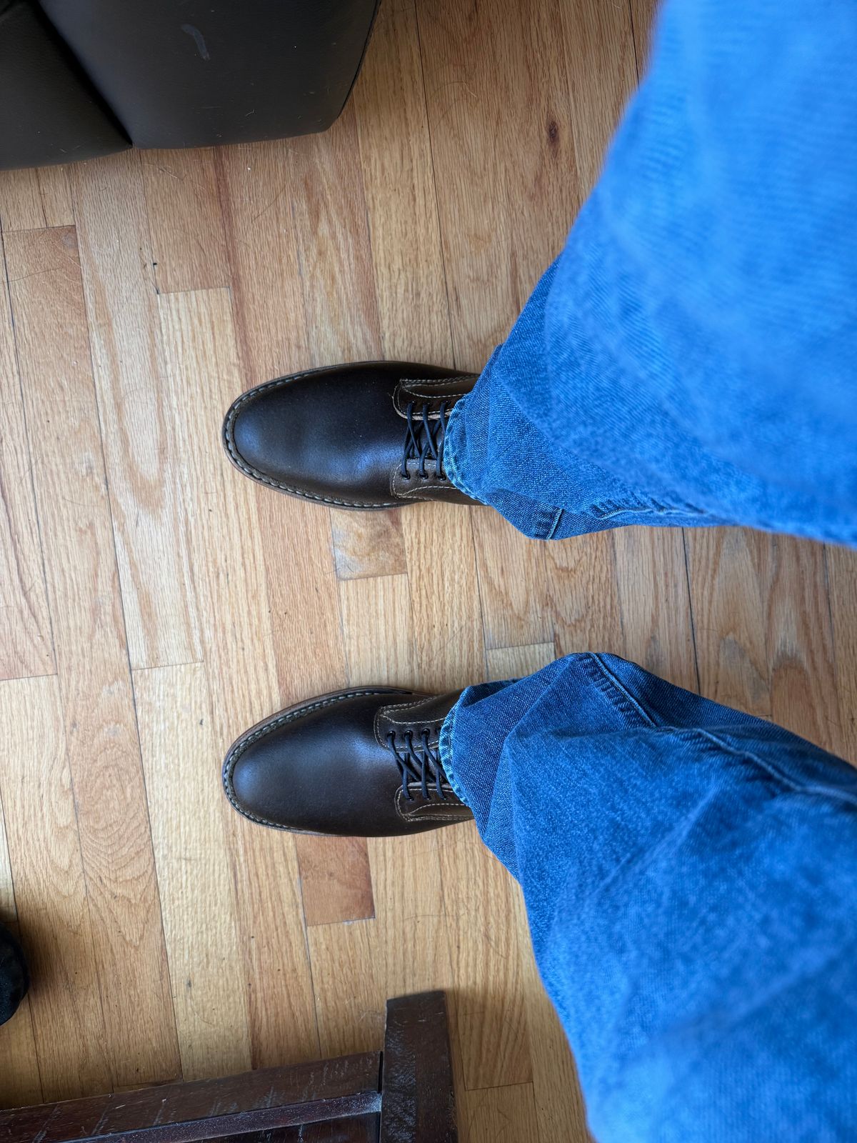 Photo by Timm on January 31, 2026 of the White's Stevens (Plain Toe) in Horween Dark Olive Waxed Flesh.