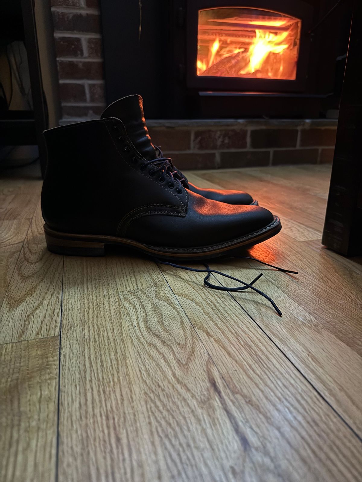 Photo by Timm on February 1, 2026 of the White's Stevens (Plain Toe) in Horween Dark Olive Waxed Flesh.