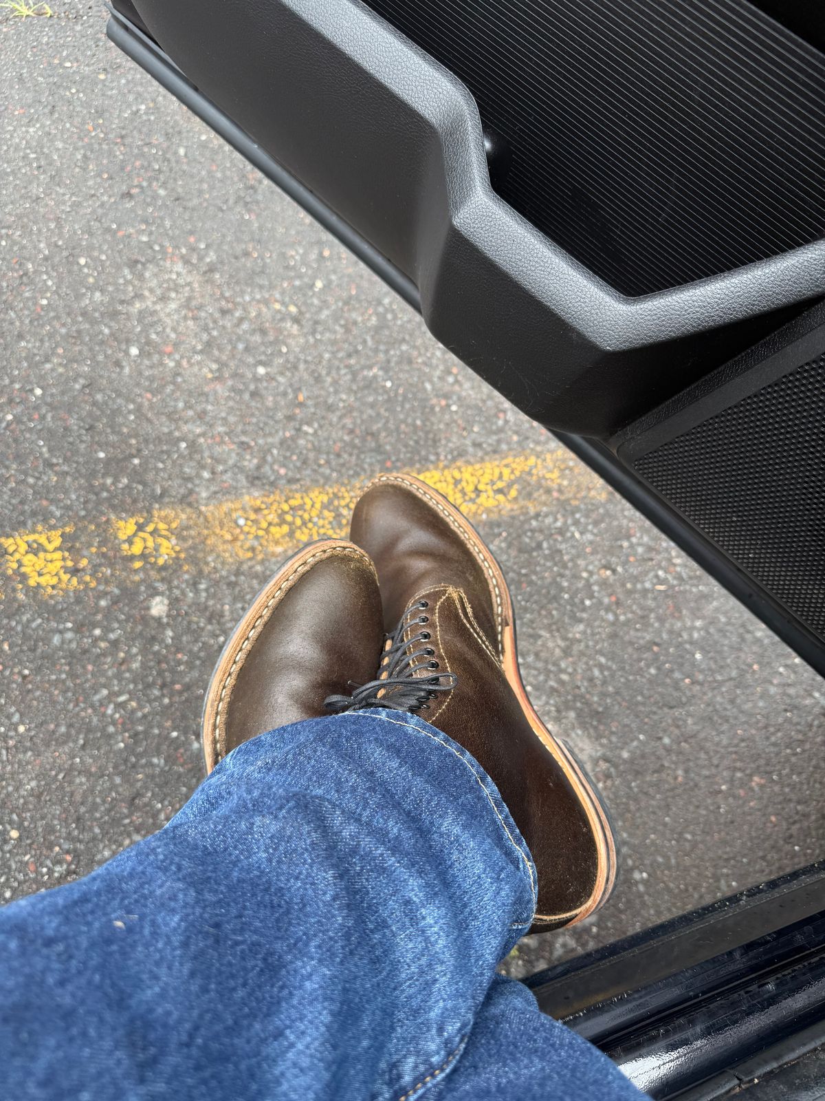 Photo by Timm on June 23, 2026 of the White's Stevens (Plain Toe) in Horween Dark Olive Waxed Flesh.