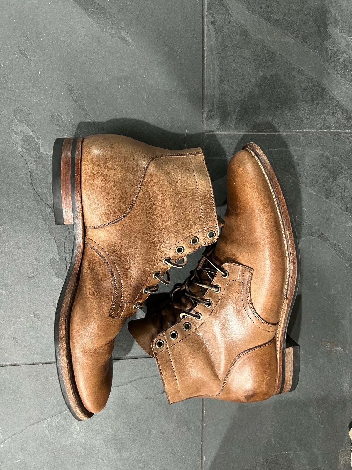 Photo by Rob on December 3, 2023 of the Viberg Service Boot in Horween Natural Chromexcel.