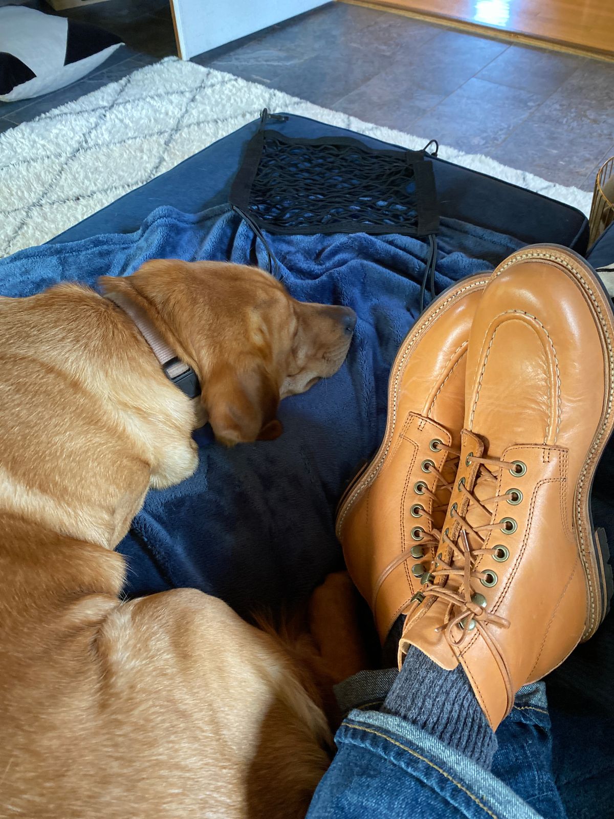Photo by onthedogwatch on October 2, 2022 of the Grant Stone Brass Boot in Horween Natural Essex.