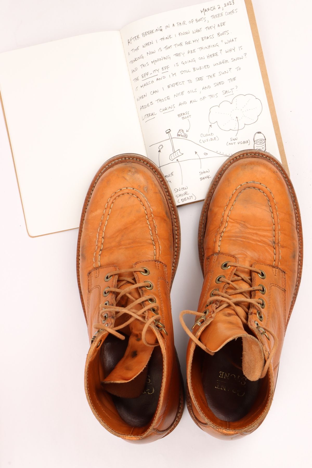 Photo by onthedogwatch on March 6, 2023 of the Grant Stone Brass Boot in Horween Natural Essex.
