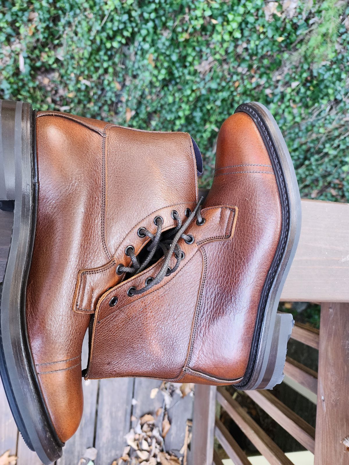 Photo by stylenwby on October 1, 2023 of the Tricker's Grassmere Country Boot in C.F. Stead Caramel Kudu Classic.