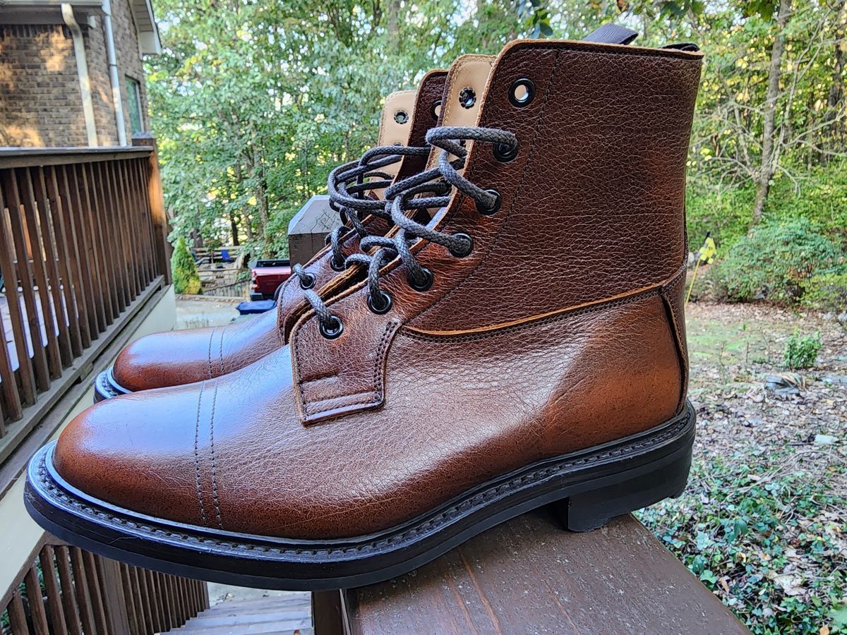Photo by stylenwby on October 1, 2023 of the Tricker's Grassmere Country Boot in C.F. Stead Caramel Kudu Classic.