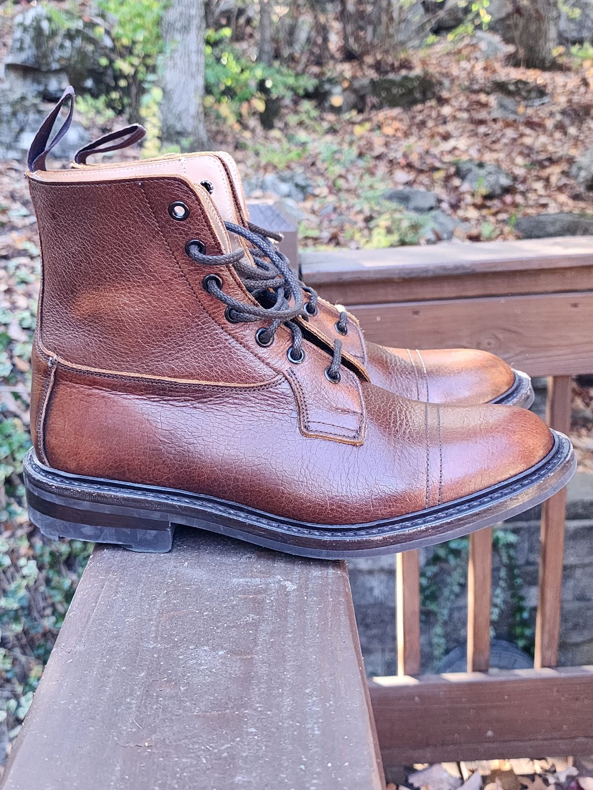 Photo by stylenwby on November 5, 2023 of the Tricker's Grassmere Country Boot in C.F. Stead Caramel Kudu Classic.