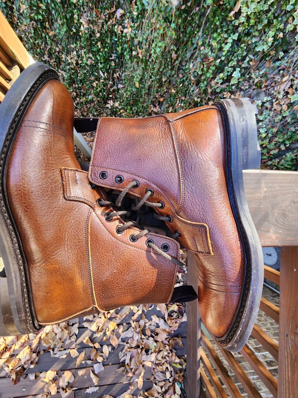 Photo by stylenwby on November 5, 2023 of the Tricker's Grassmere Country Boot in C.F. Stead Caramel Kudu Classic.