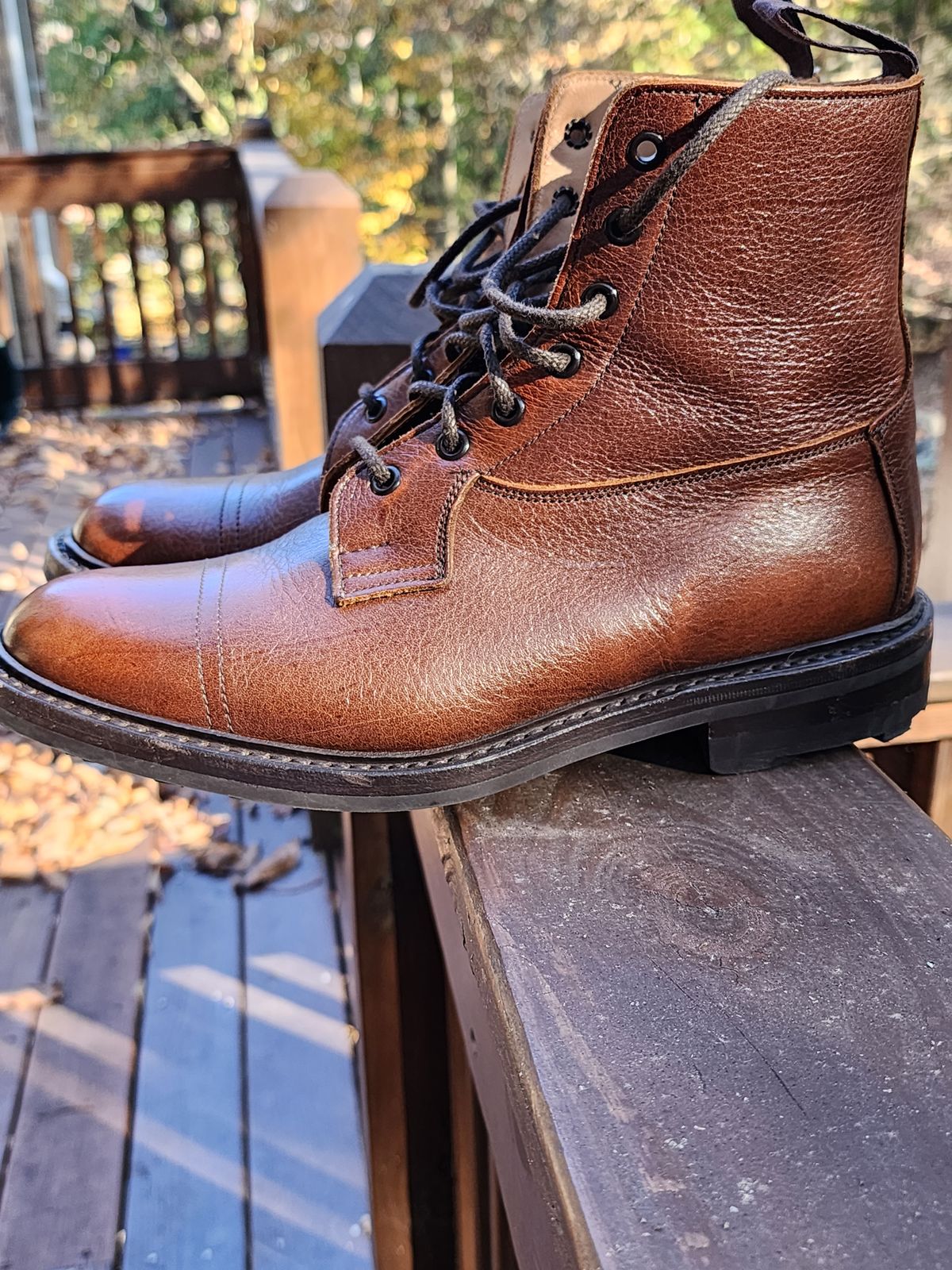 Photo by stylenwby on November 5, 2023 of the Tricker's Grassmere Country Boot in C.F. Stead Caramel Kudu Classic.