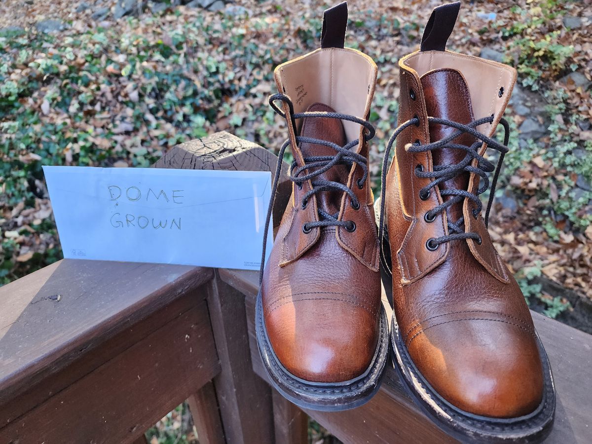 Photo by stylenwby on November 5, 2023 of the Tricker's Grassmere Country Boot in C.F. Stead Caramel Kudu Classic.