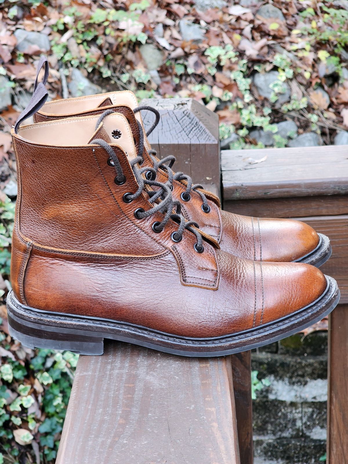 Photo by stylenwby on December 4, 2023 of the Tricker's Grassmere Country Boot in C.F. Stead Caramel Kudu Classic.