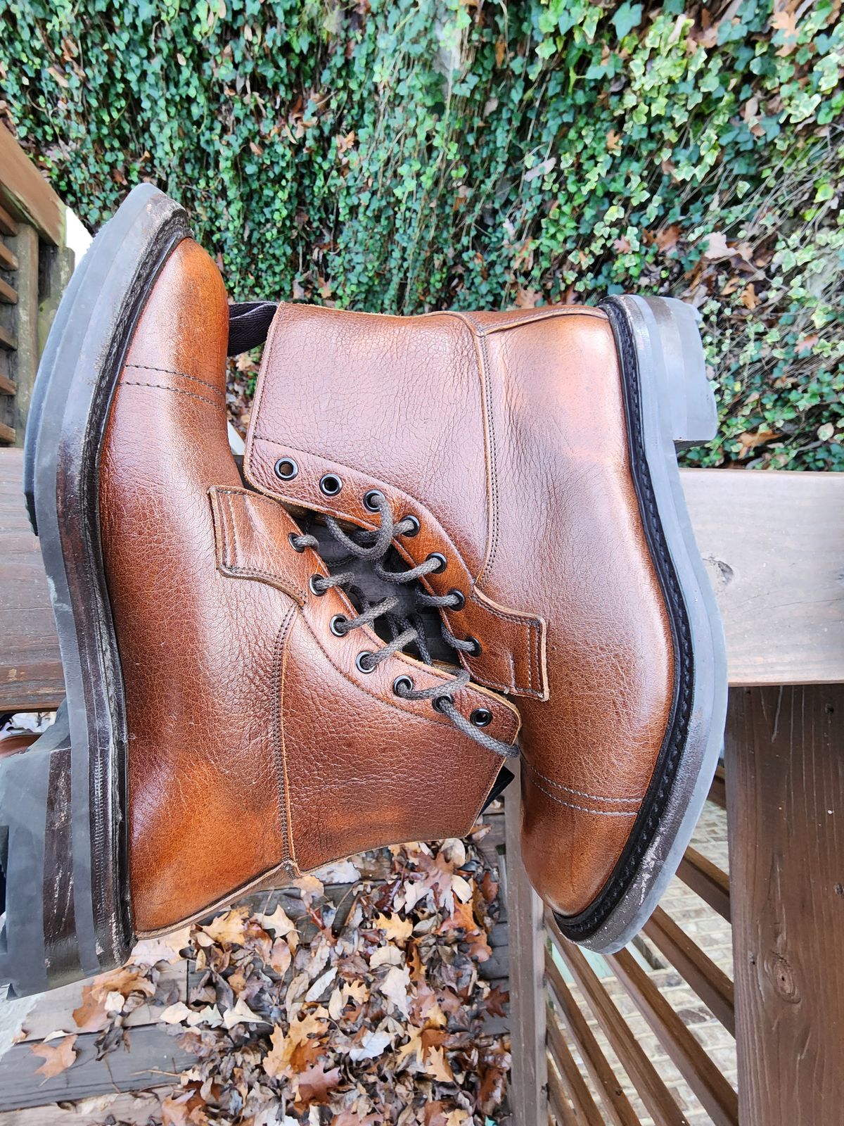 Photo by stylenwby on December 4, 2023 of the Tricker's Grassmere Country Boot in C.F. Stead Caramel Kudu Classic.