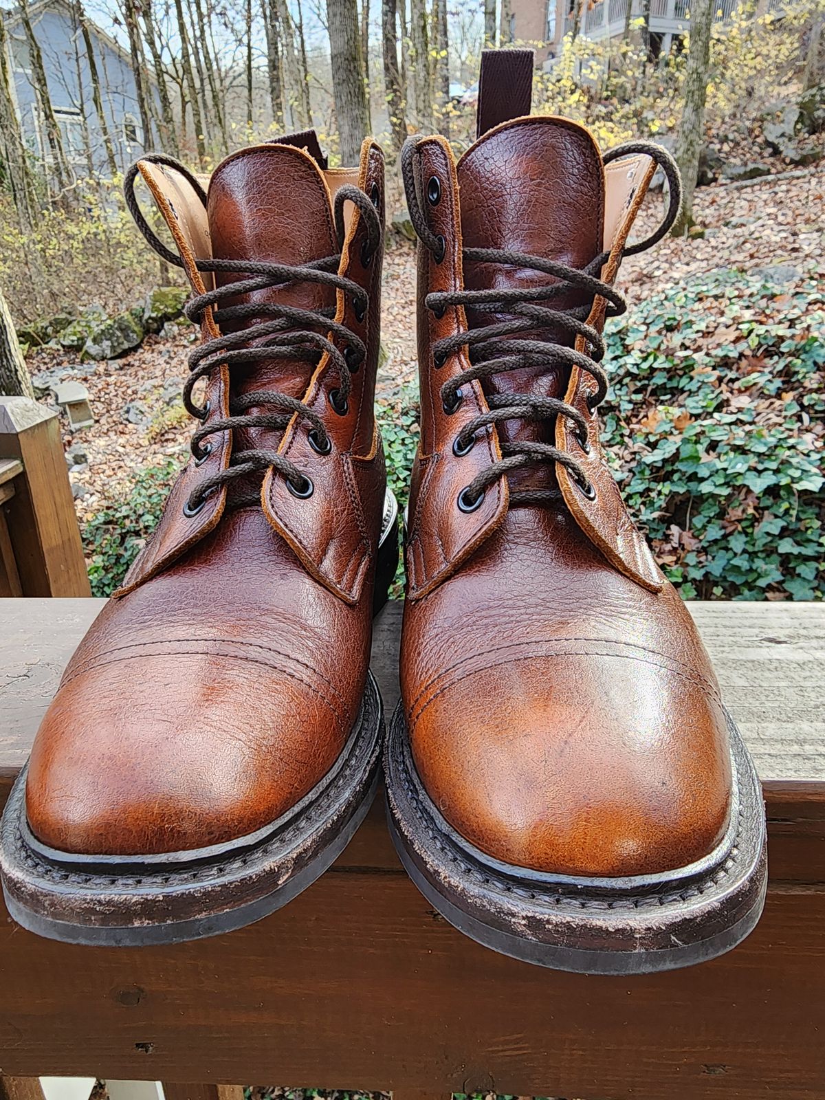 Photo by stylenwby on January 2, 2024 of the Tricker's Grassmere Country Boot in C.F. Stead Caramel Kudu Classic.