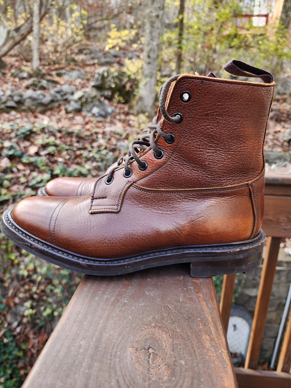 Photo by stylenwby on January 2, 2024 of the Tricker's Grassmere Country Boot in C.F. Stead Caramel Kudu Classic.