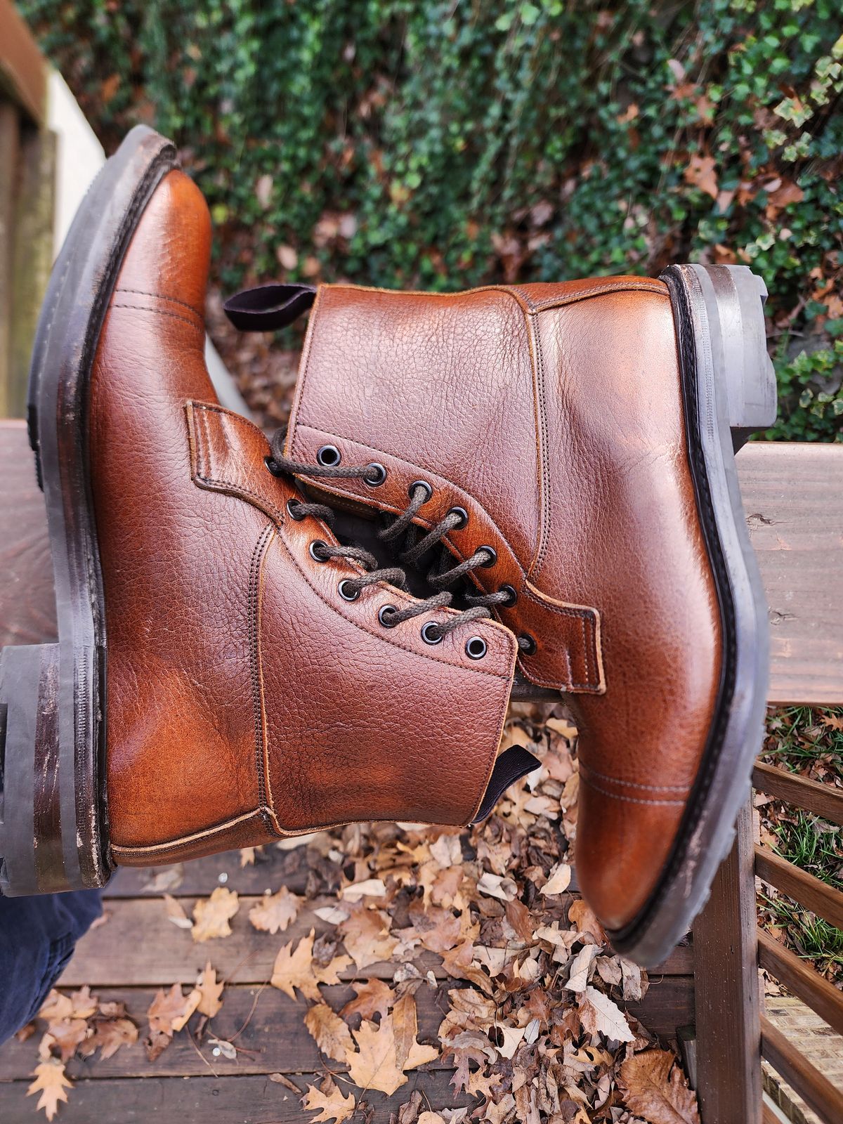 Photo by stylenwby on January 2, 2024 of the Tricker's Grassmere Country Boot in C.F. Stead Caramel Kudu Classic.