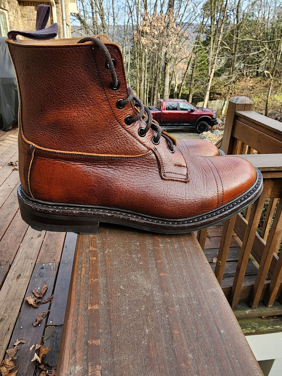 Photo by stylenwby on January 2, 2024 of the Tricker's Grassmere Country Boot in C.F. Stead Caramel Kudu Classic.