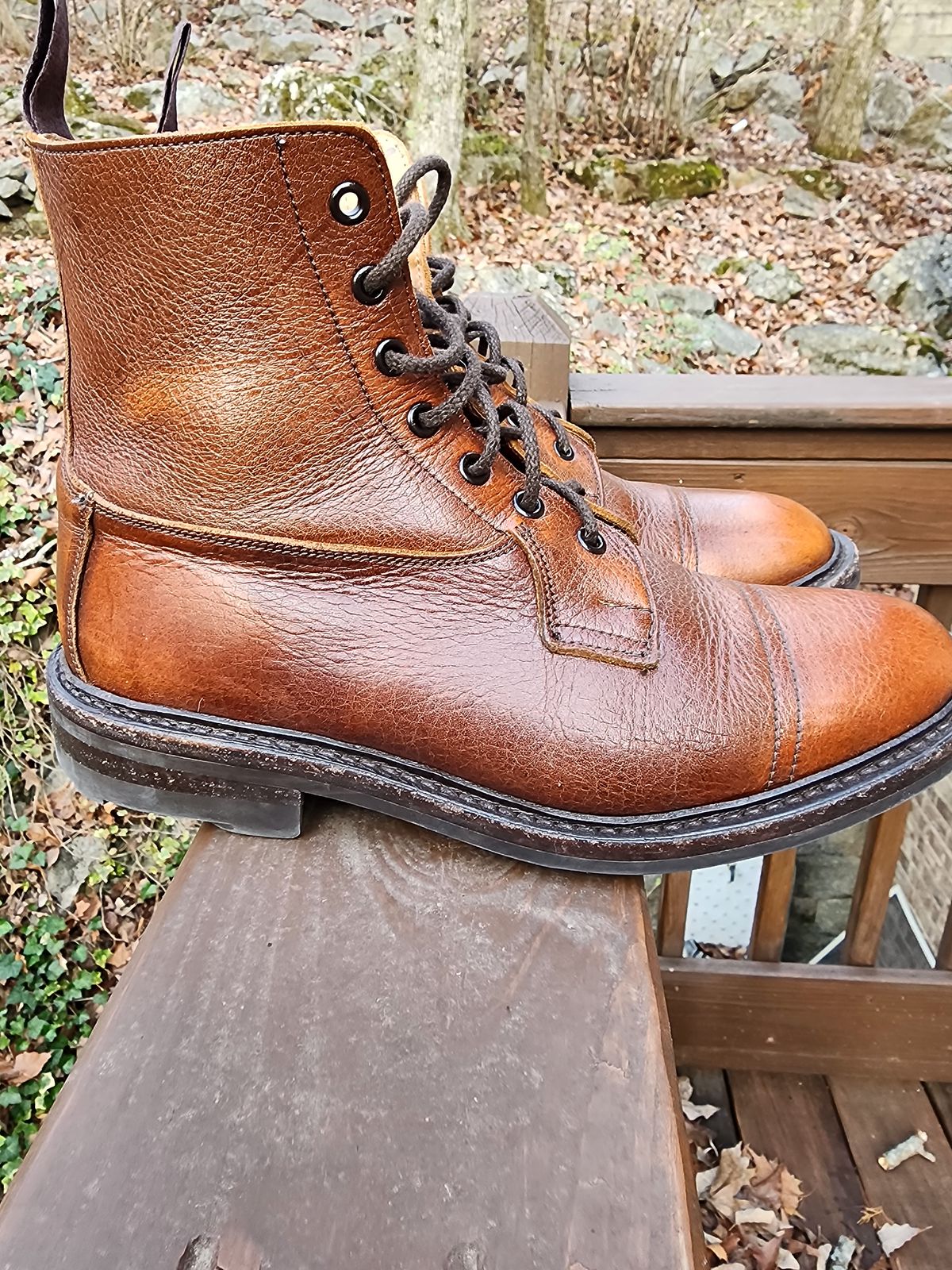 Photo by stylenwby on March 4, 2024 of the Tricker's Grassmere Country Boot in C.F. Stead Caramel Kudu Classic.