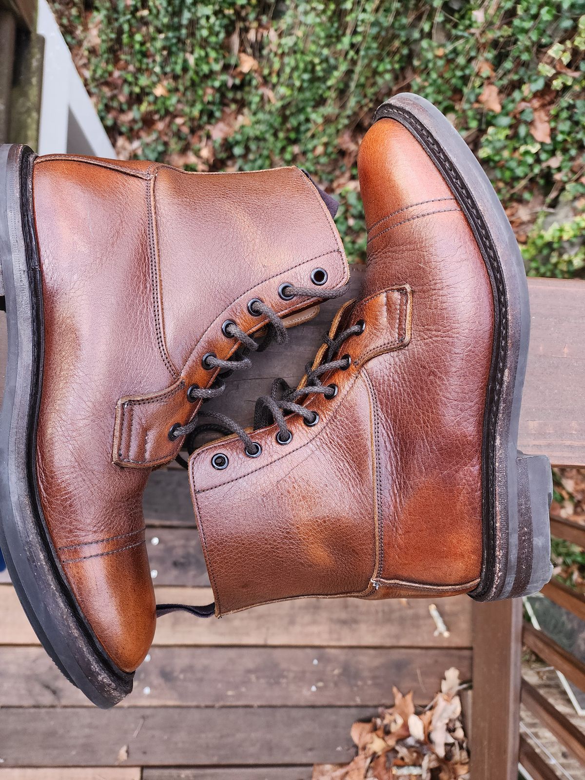 Photo by stylenwby on March 4, 2024 of the Tricker's Grassmere Country Boot in C.F. Stead Caramel Kudu Classic.