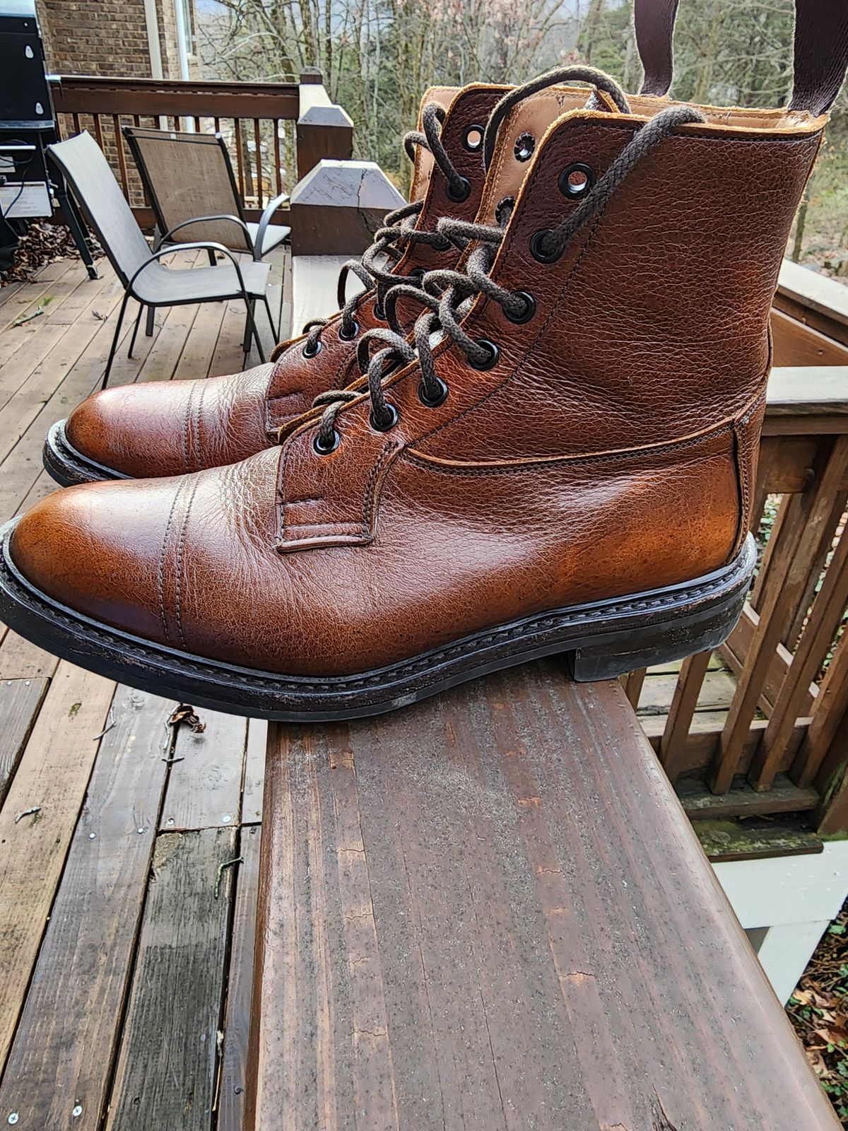 Photo by stylenwby on March 4, 2024 of the Tricker's Grassmere Country Boot in C.F. Stead Caramel Kudu Classic.