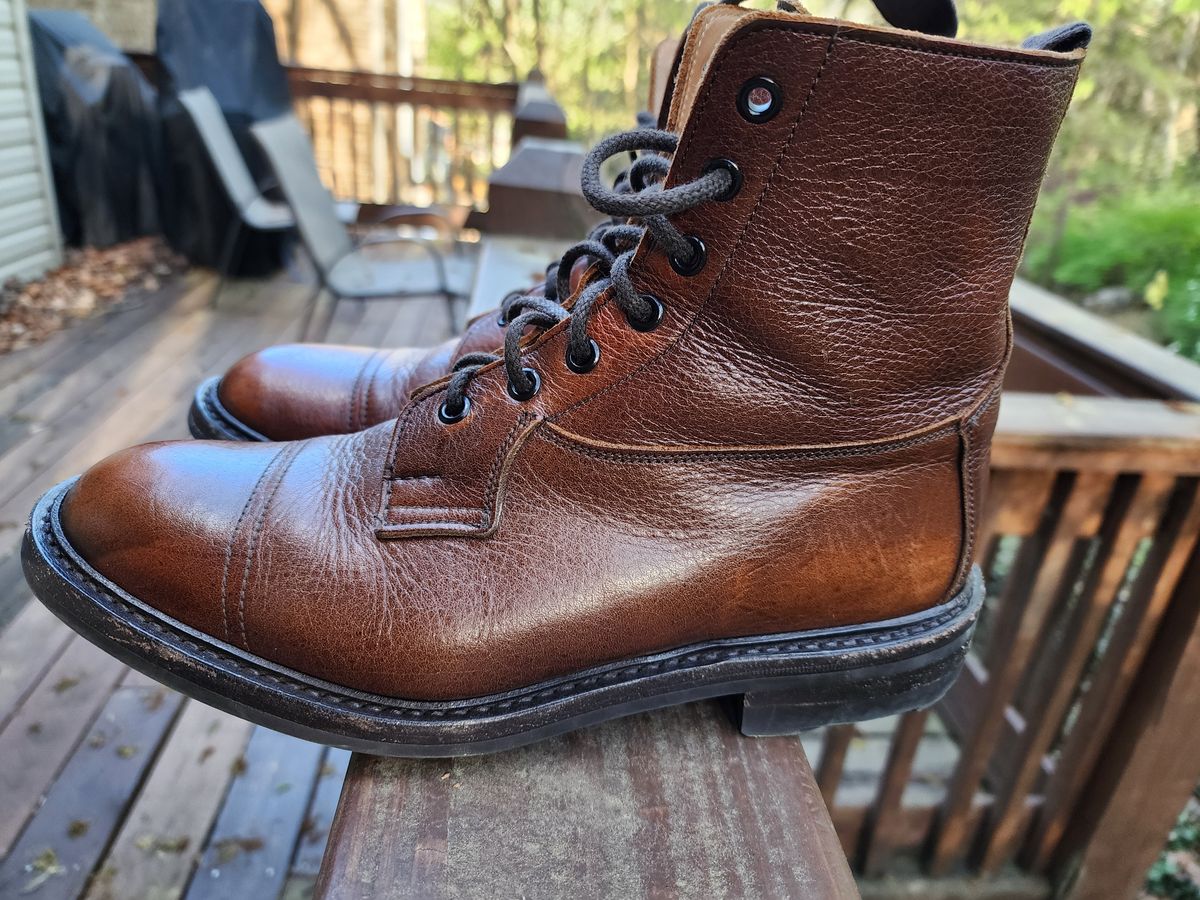 Photo by stylenwby on April 4, 2024 of the Tricker's Grassmere Country Boot in C.F. Stead Caramel Kudu Classic.