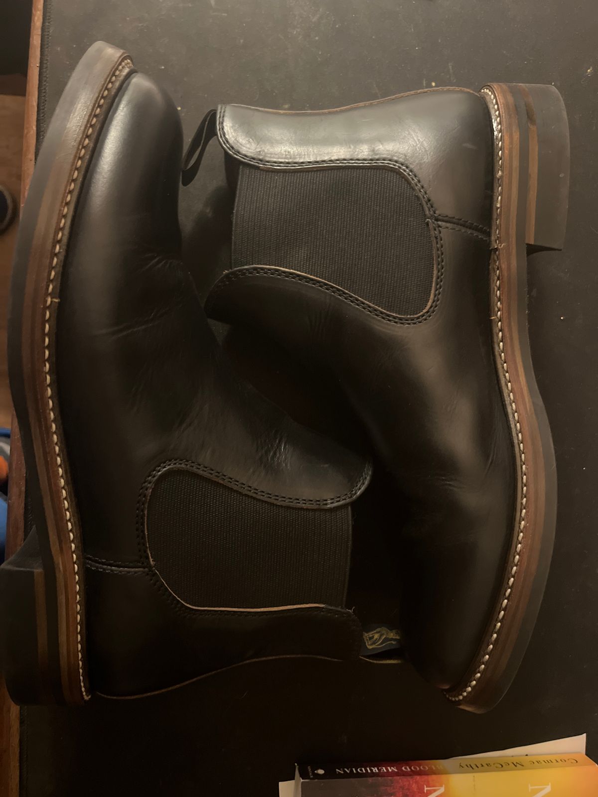 Photo by illclassico on September 28, 2023 of the John Lofgren Chelsea Boots in Horween Black Teacore Chromexcel.