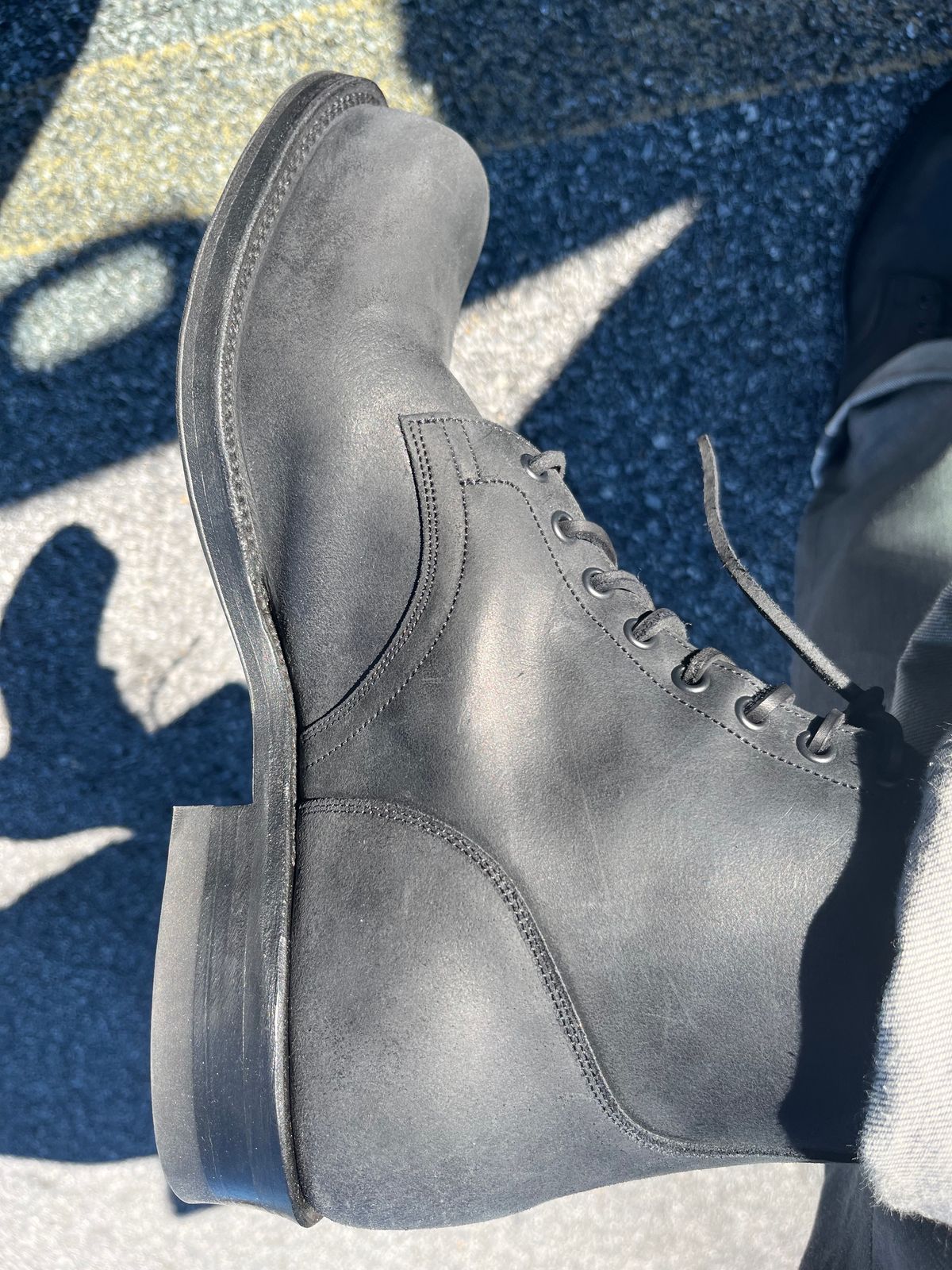 Photo by illclassico on September 15, 2023 of the Viberg Service Boot in C.F. Stead Black Waxy Commander Suede.