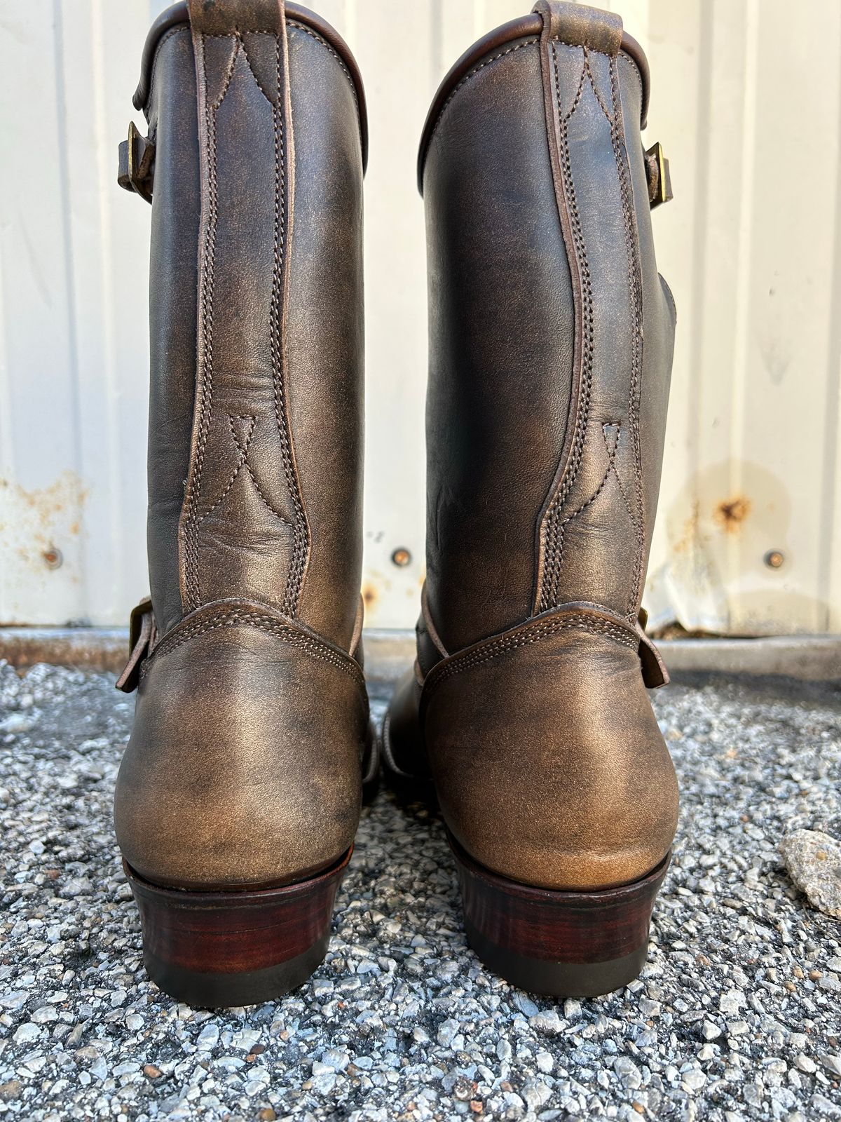 Photo by Everyone_else_fault on October 3, 2022 of the Unsung U 22-2 Engineer Boot in Wickett & Craig Natural Veg Tan.
