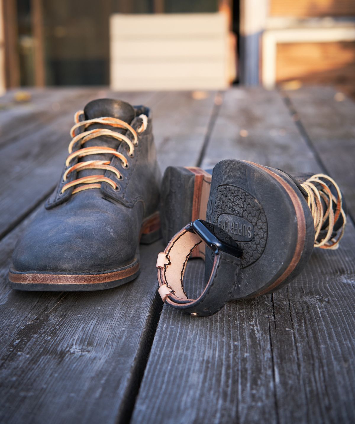 Photo by BobHendersonHB on October 14, 2022 of the Self-Made Service Boot in Horween Black Nantucket.