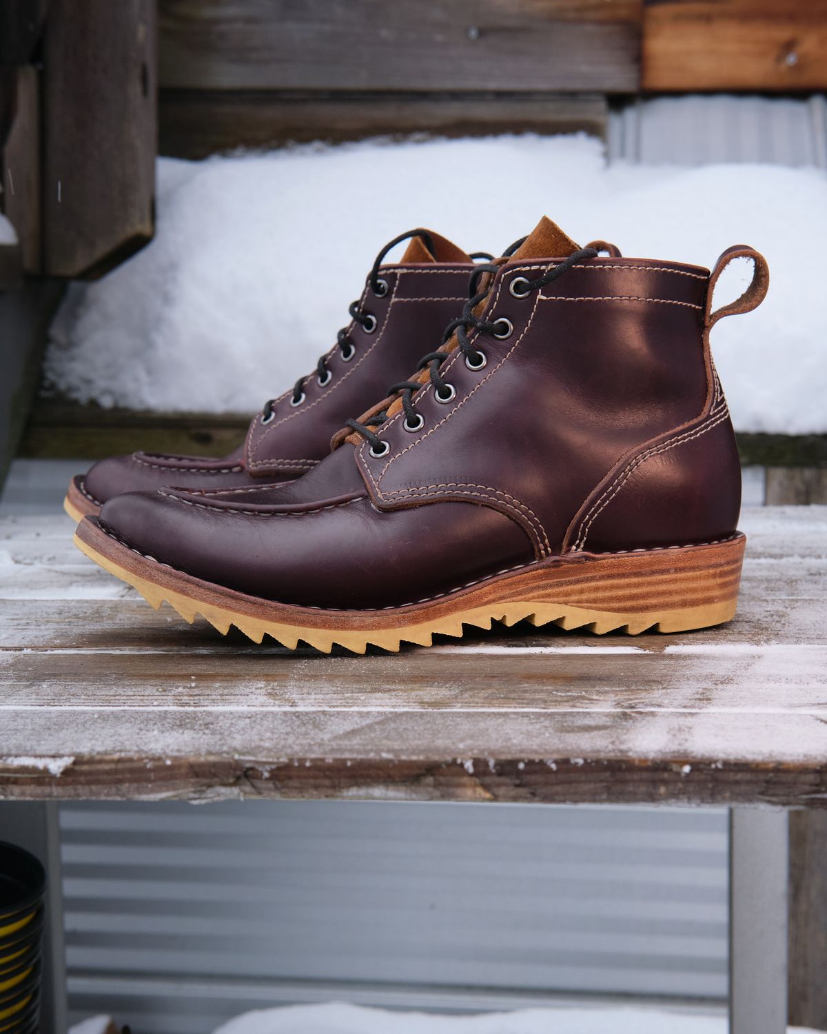 Photo by BobHendersonHB on December 3, 2023 of the BHHB Pull-Top Moc in Seidel Oxblood Double Shot.